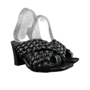 Anne Klein Shoes Womens 5 Sandal Mule Slide Pump Woven Straps Block Heel Black